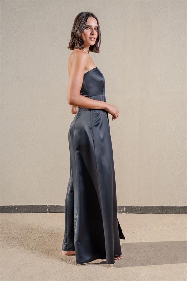 Midi Dress With Straight Neckline and Of Shoulder Design