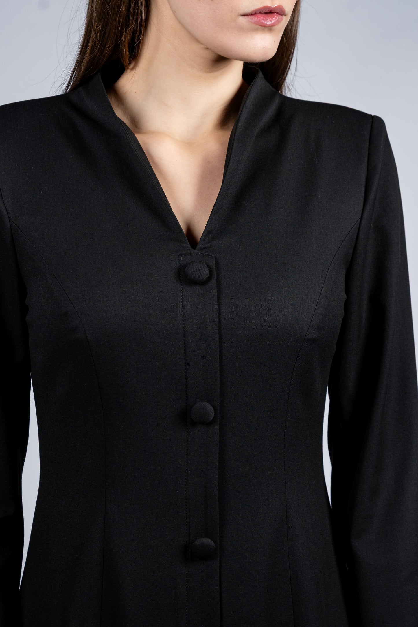 Stand Collar Single Breasted Dress With Long Sleeves