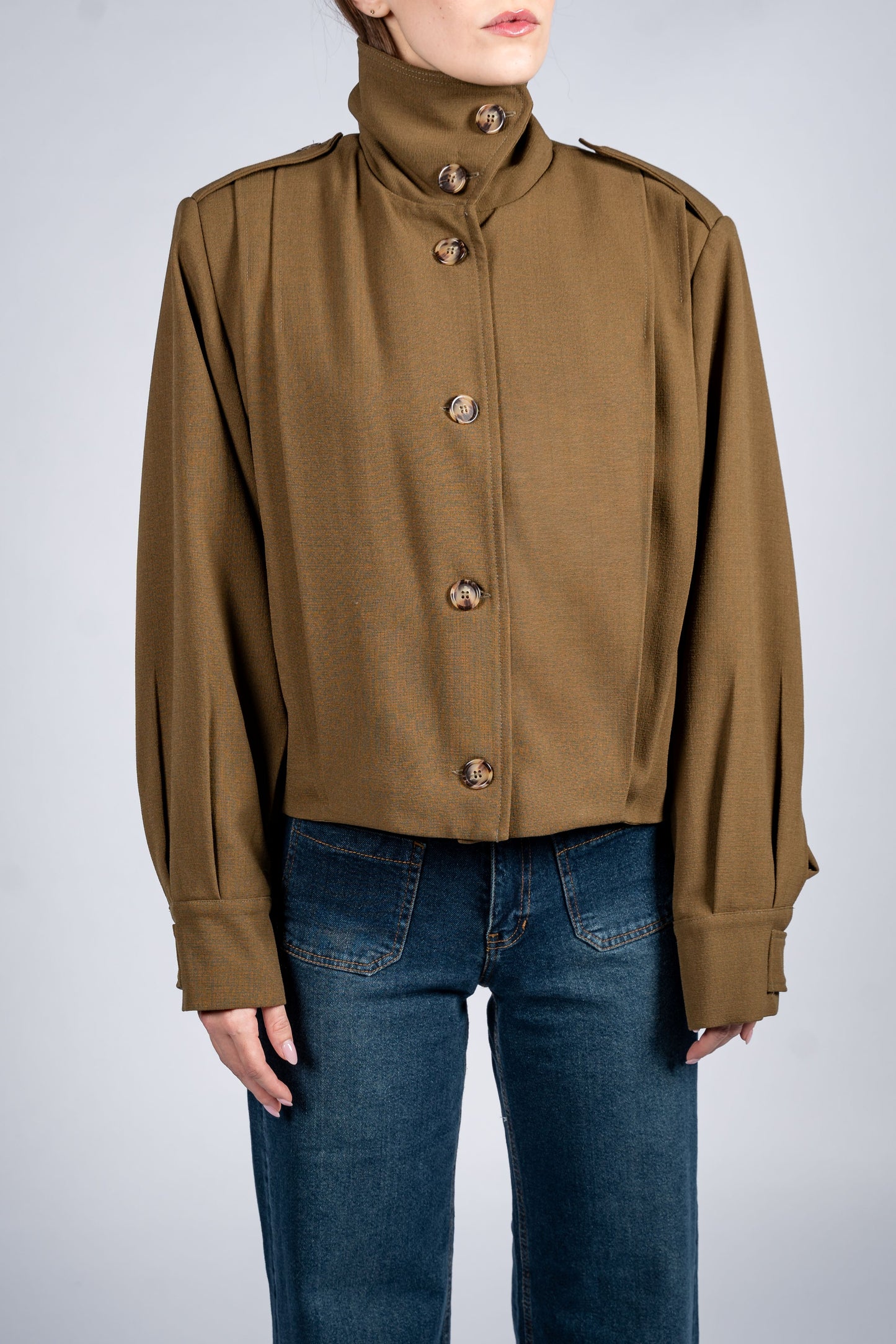 Pleated Jacket With Shoulder Tabs