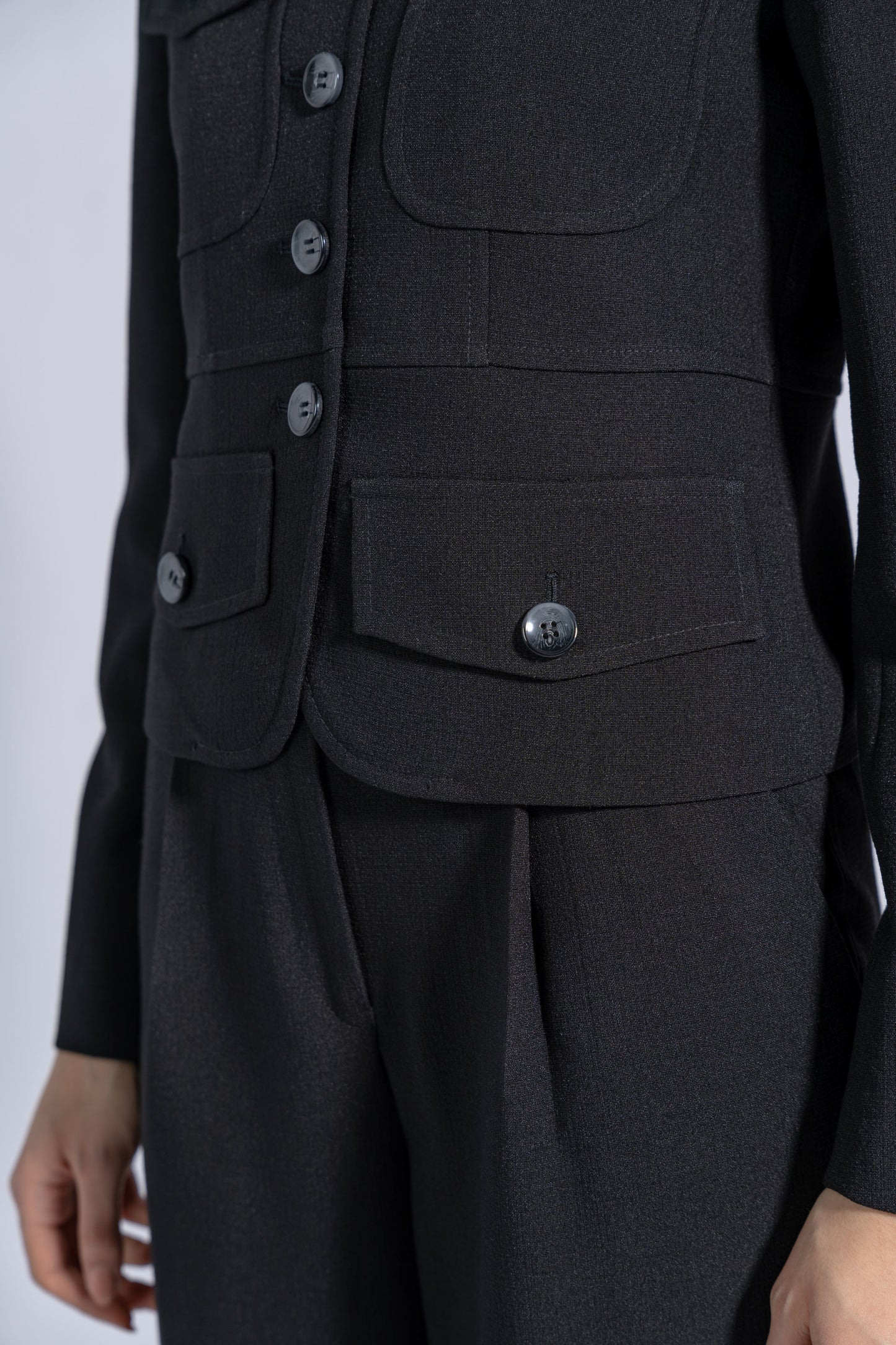 Straight High Waist Trousers with Wide Waistband and Buttons