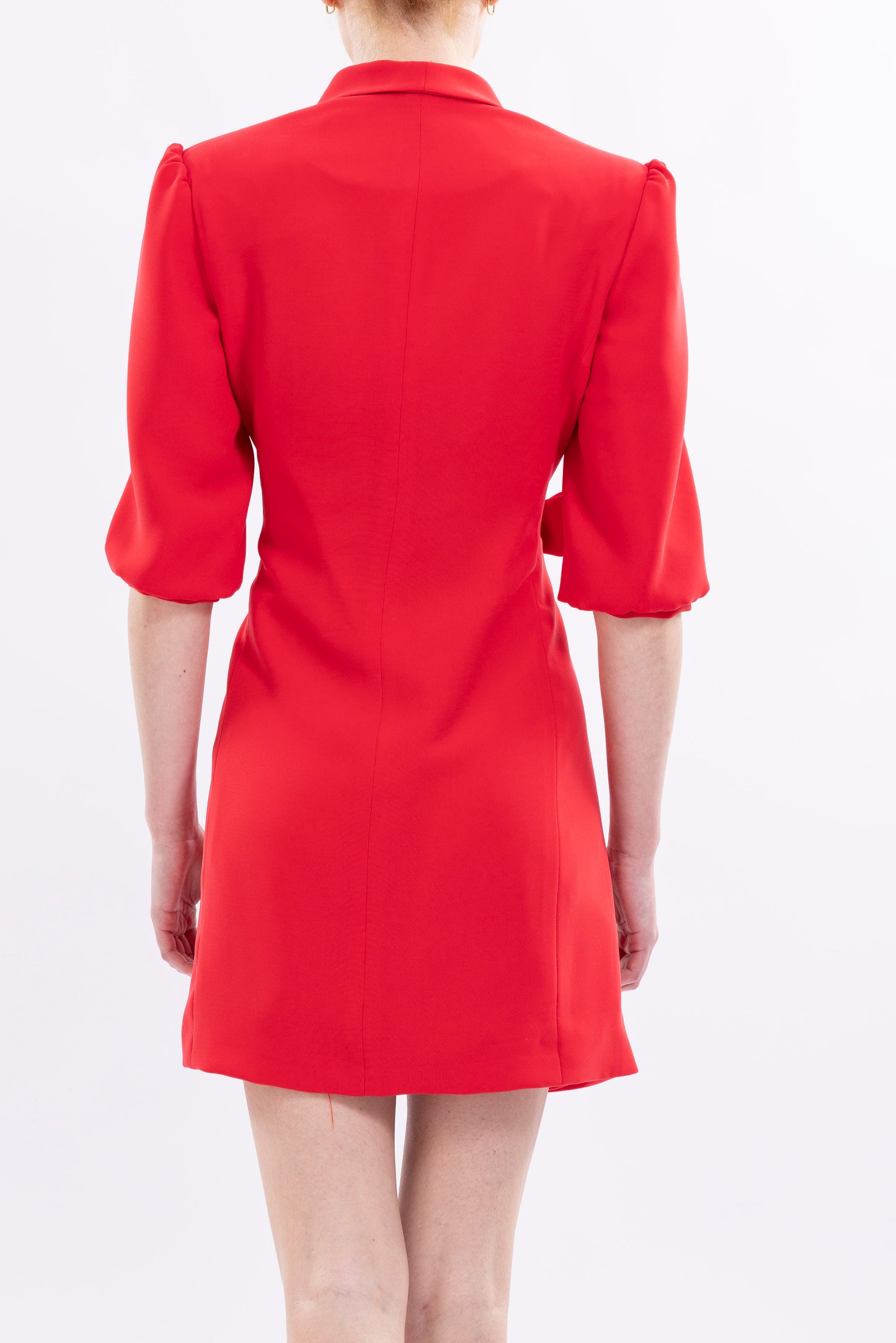 Short Dress With Puffed Sleeve and Front Tie