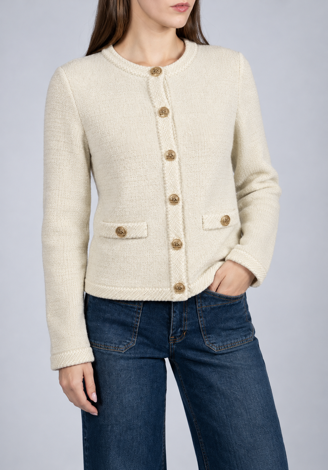Long Sleeves Cardigan With Metal Buttons