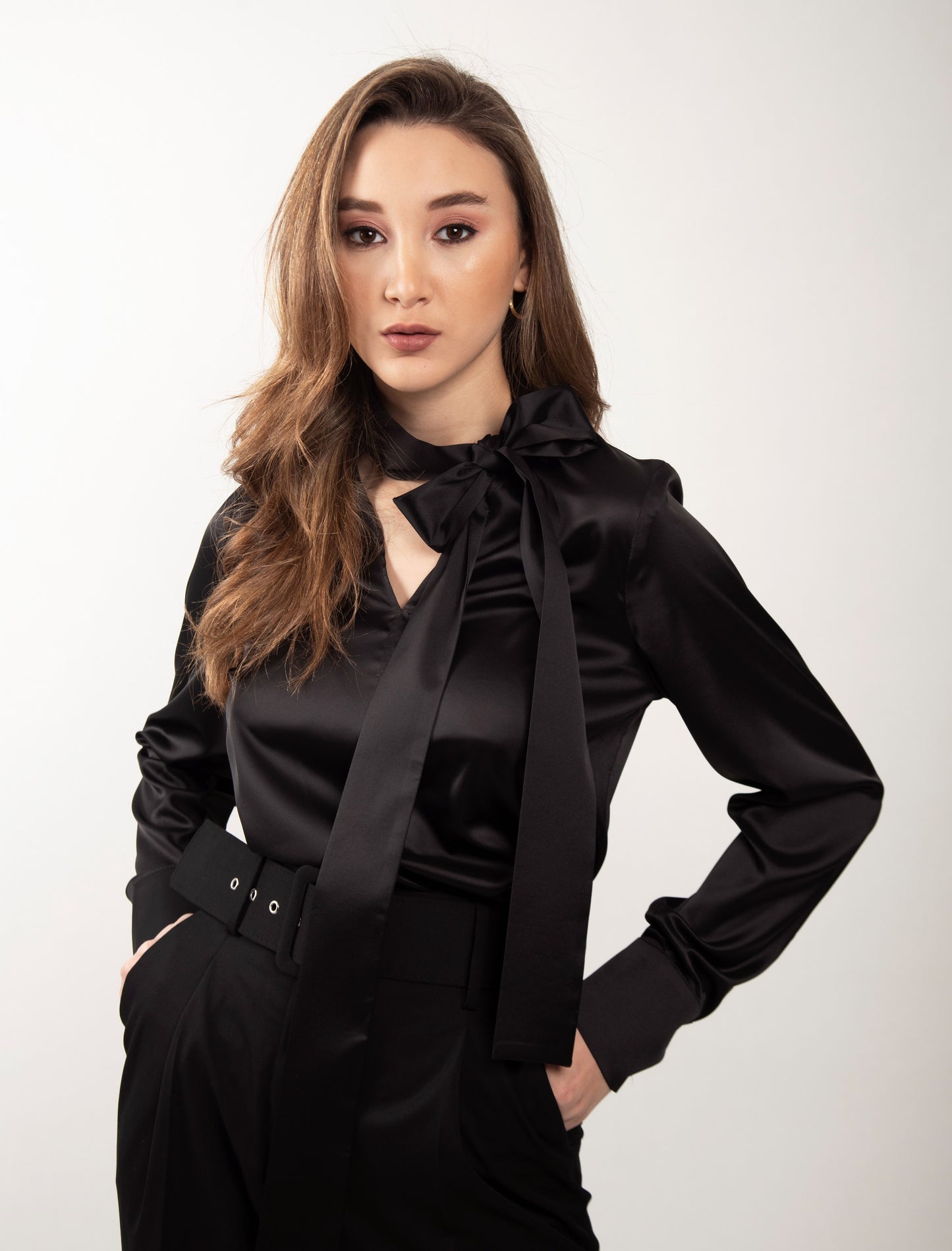 Women Shirt V Neck With Tie Loose Fit