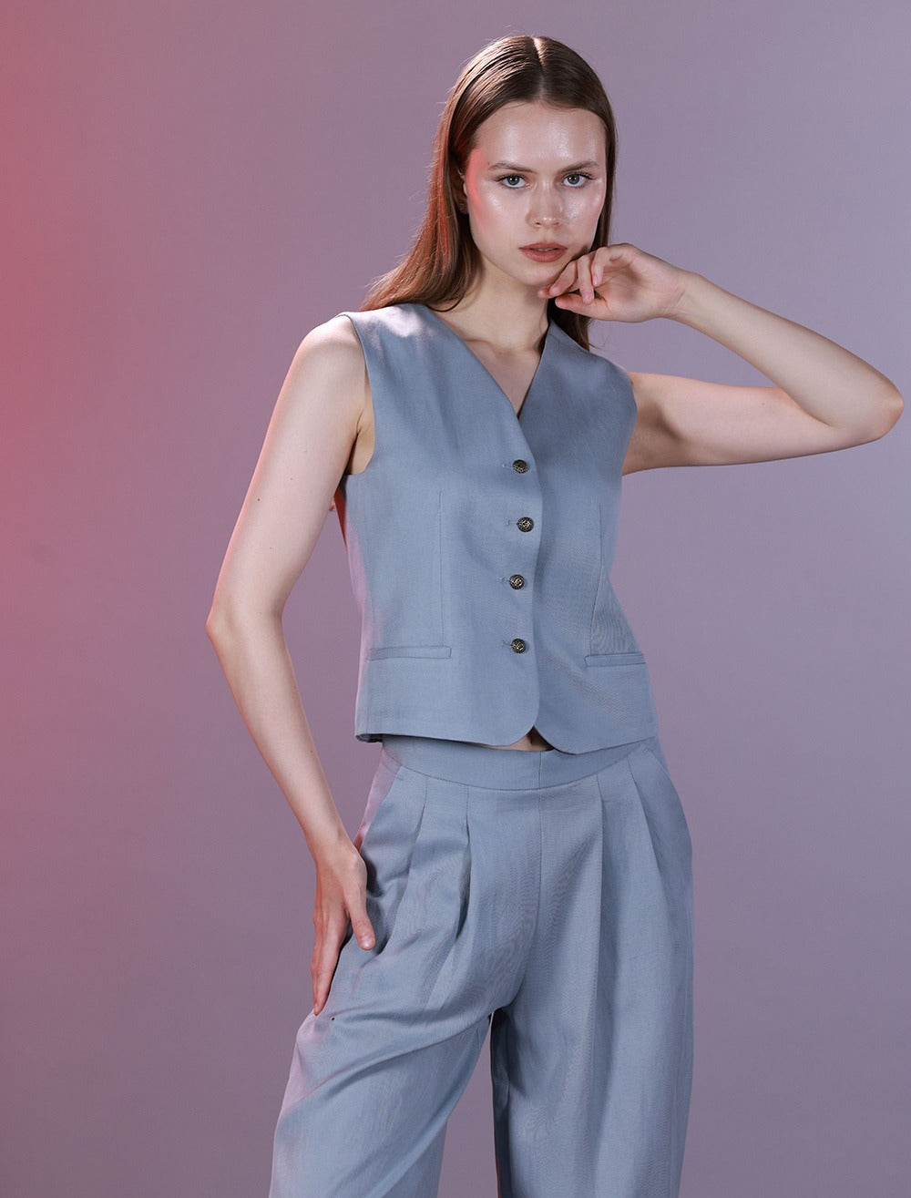 Wide Leg Trouser Featuring Front Pleats and Waistband