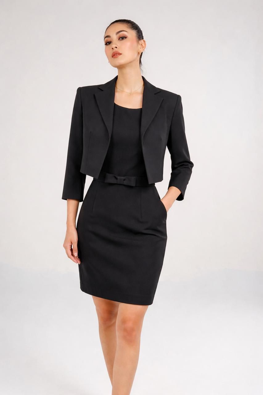 Notch Lapel Bolero With Sleeve Slit Detail