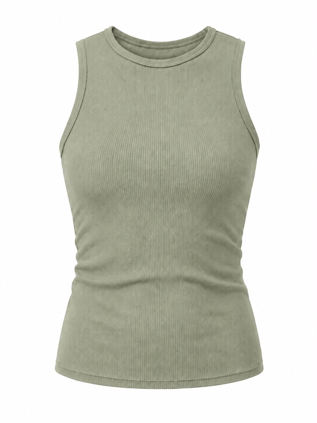 Ribbed Basic Sleeveless Round Neck Top