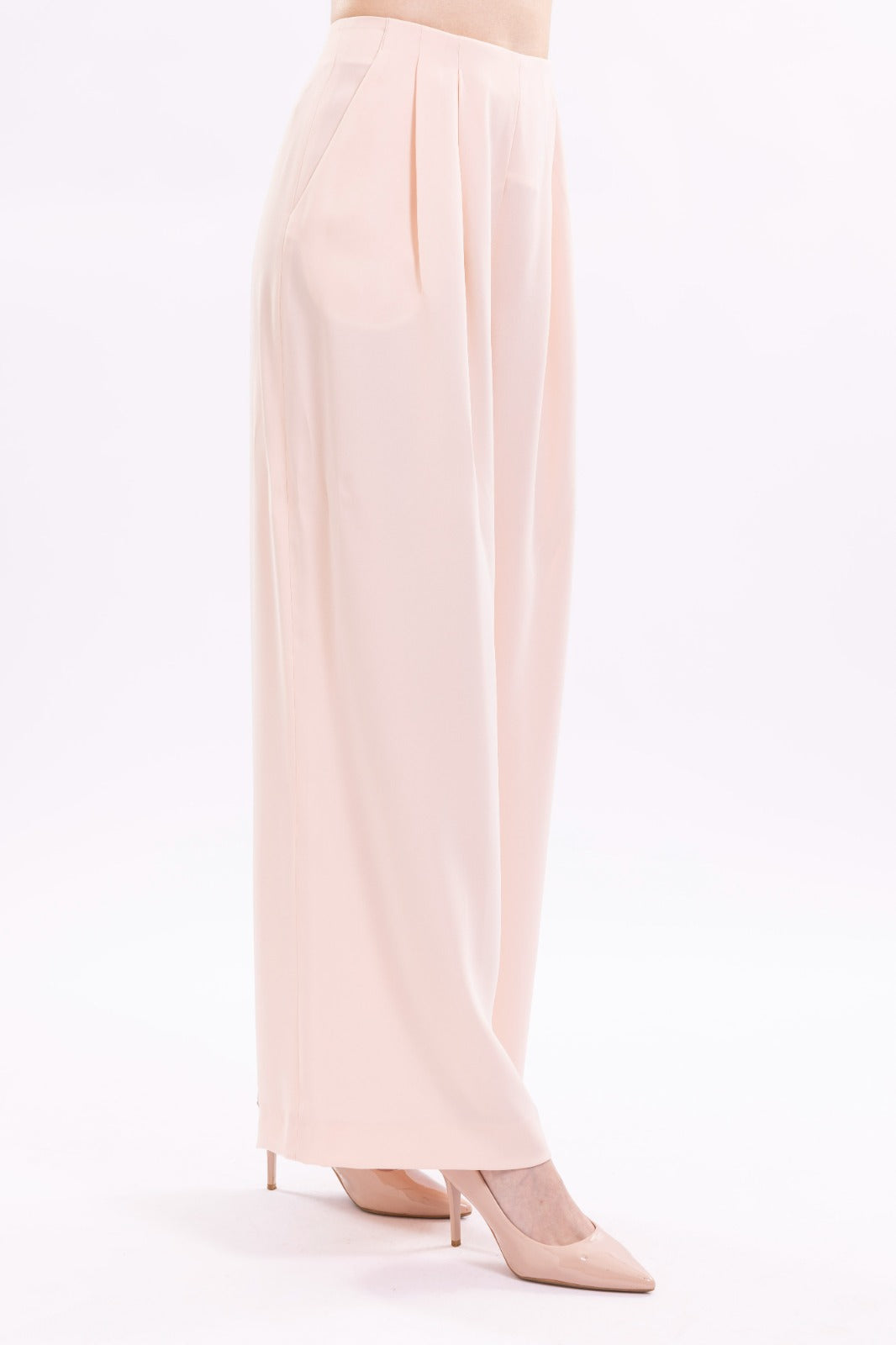 High Waist Wide Leg Trousers With Side Zipper and Front Pleats