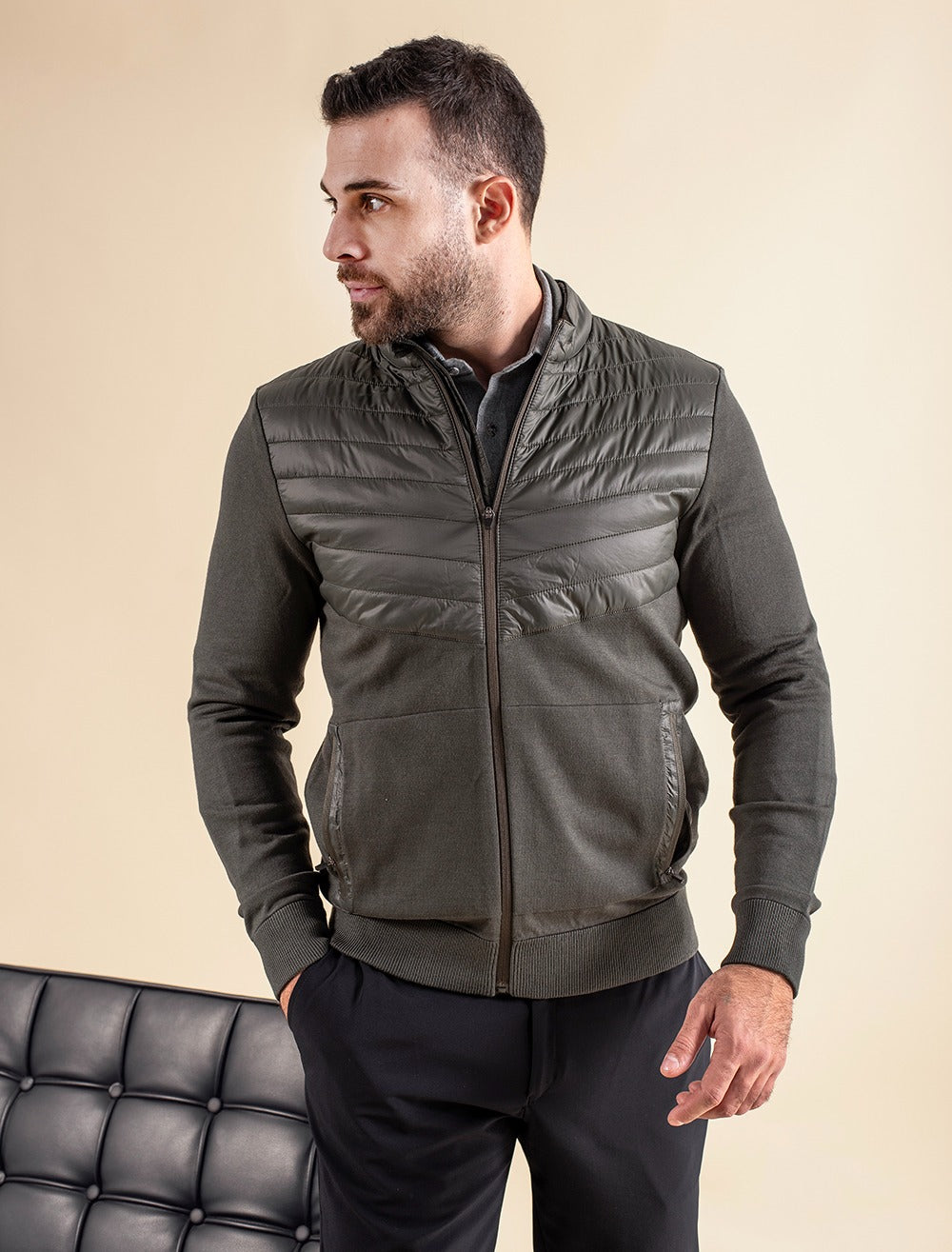 Knit With Nylon Zipper Jacket