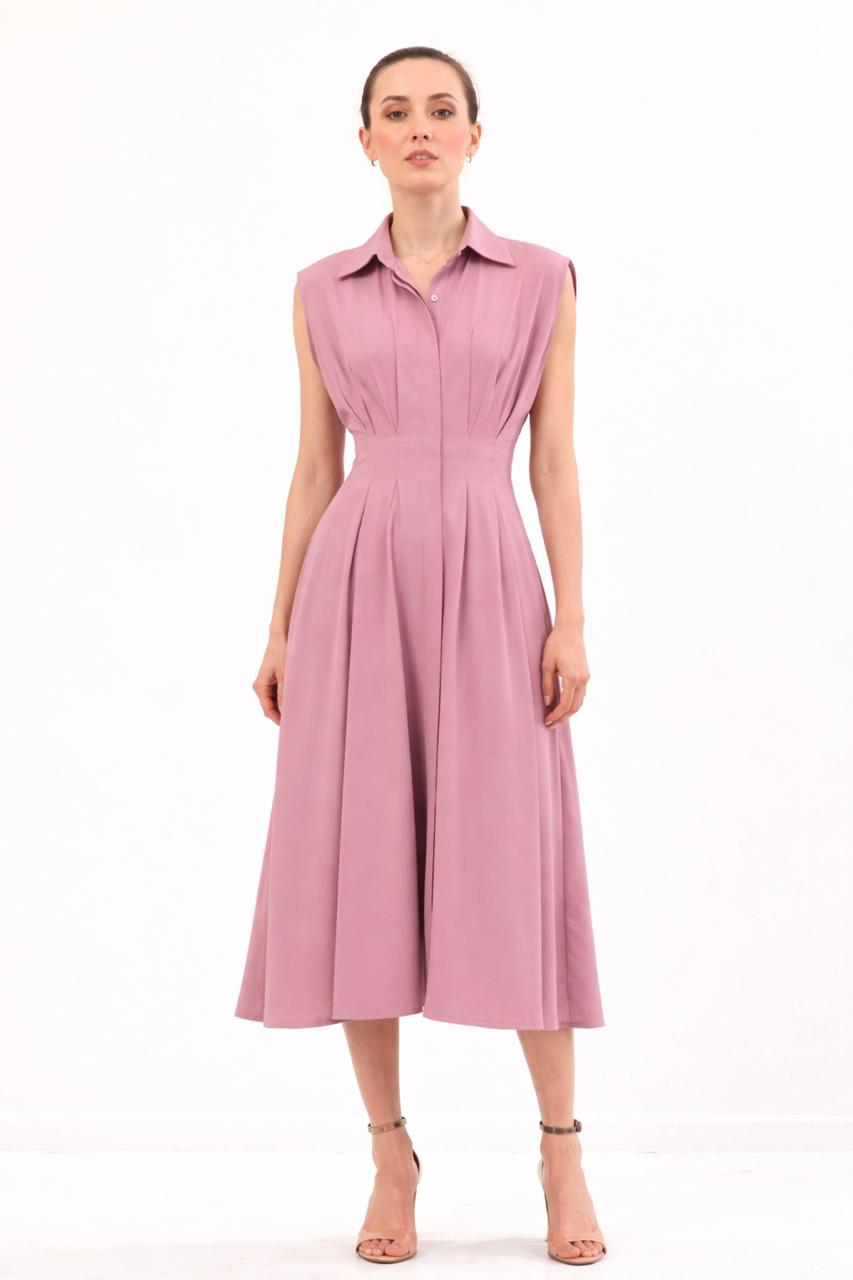 Waisted Sleeveless Dress With Structured Shoulders