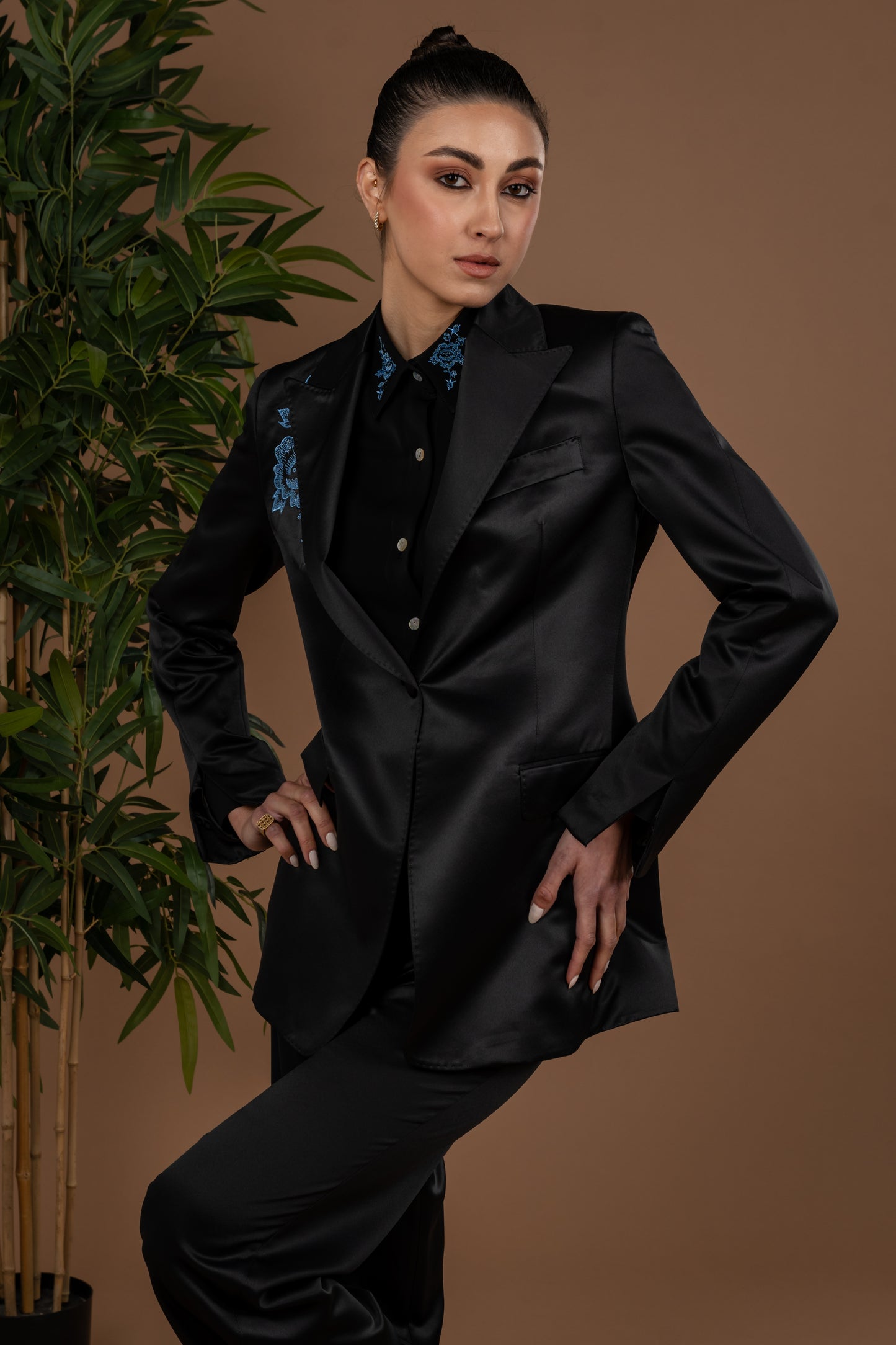 One Button Long Blazer With Punto
