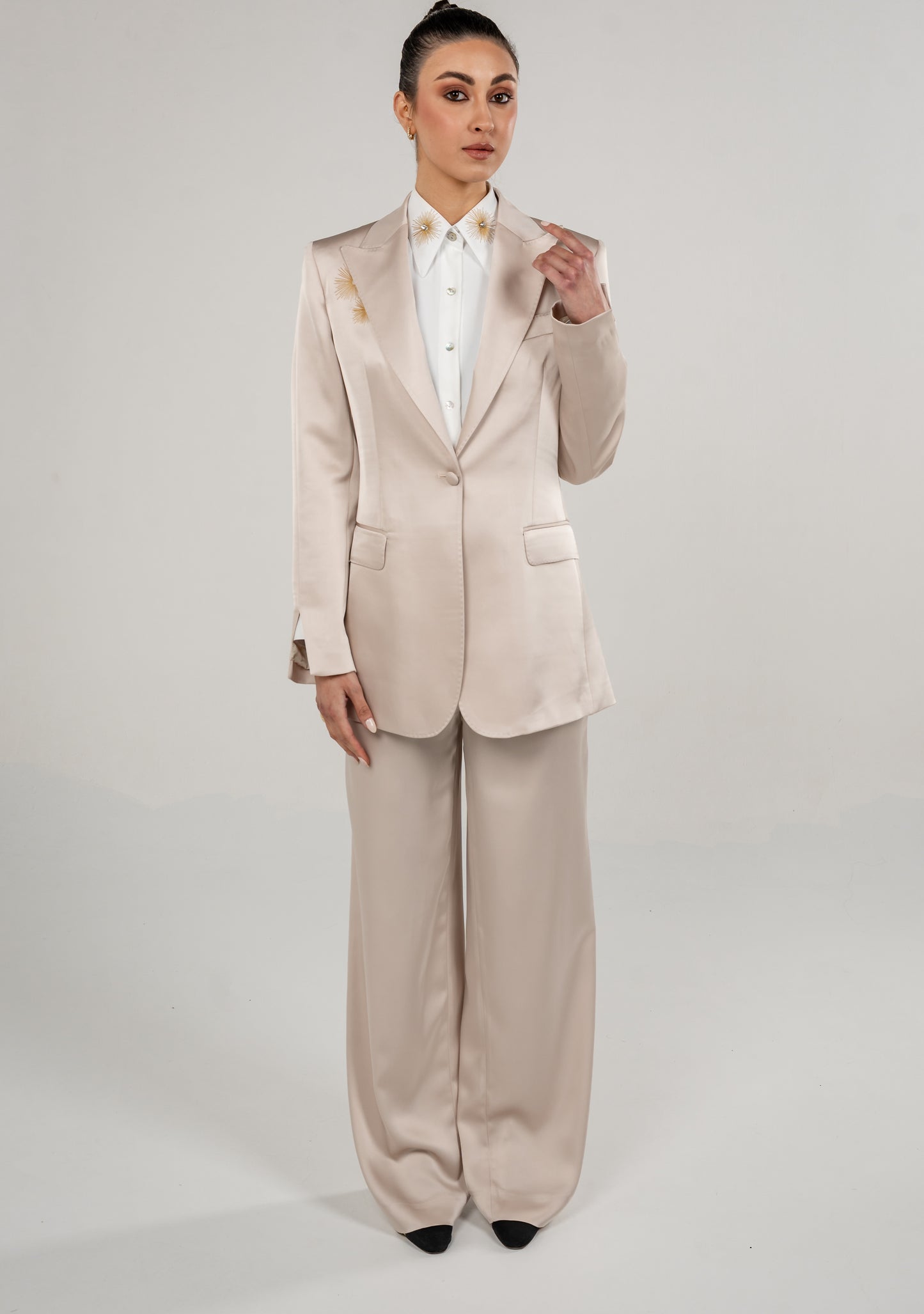 One Button Long Blazer With Punto