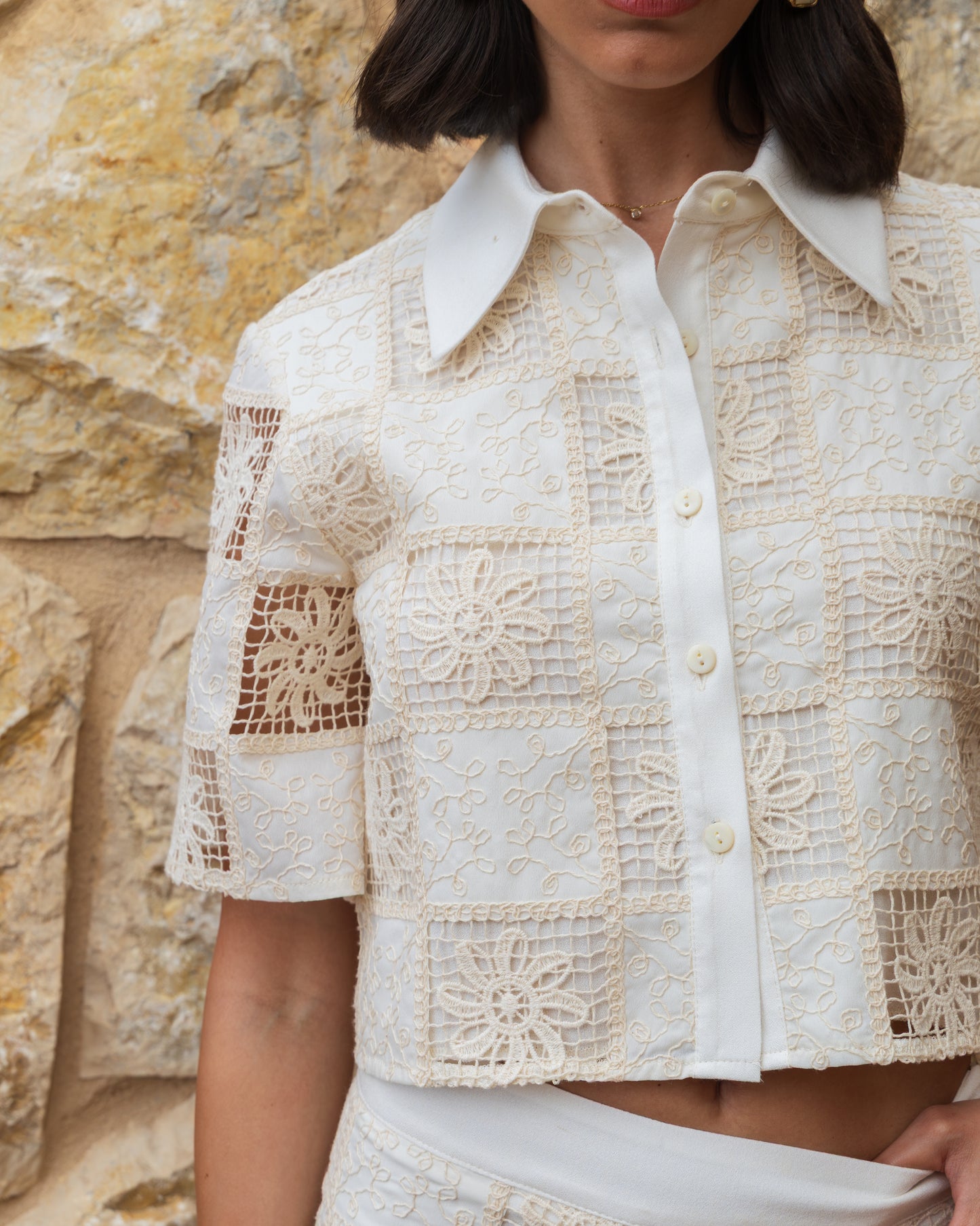 Oversized Openwork Short Sleeve Shirt