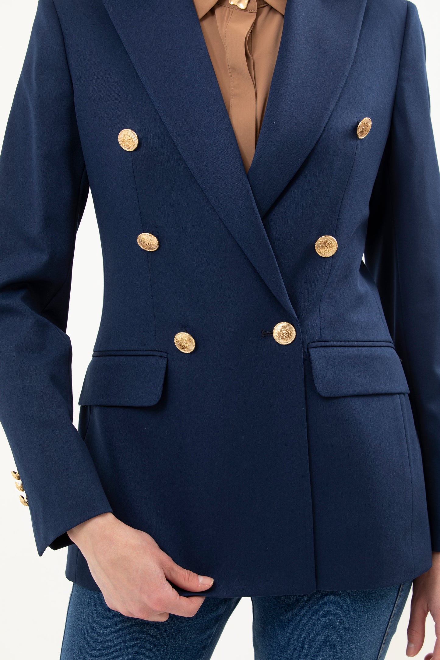 Double Breasted Blazer With Front Flaps