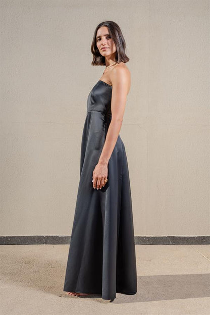 Midi Dress With Straight Neckline and Of Shoulder Design