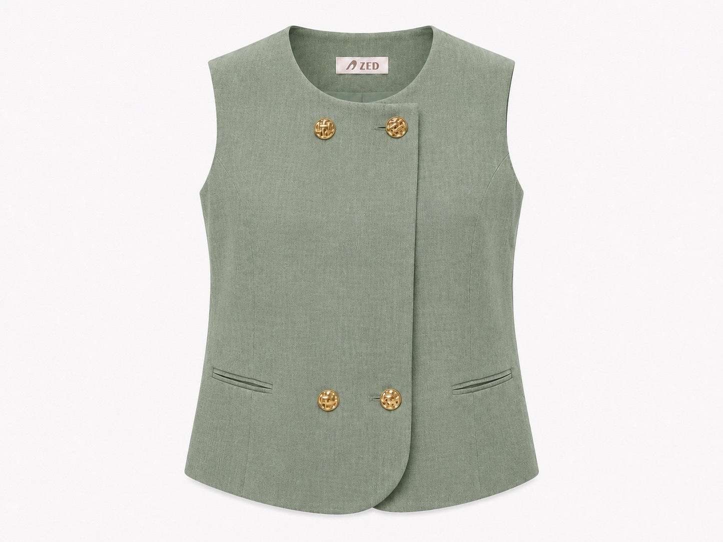 Double Breasted Round Neck Waistcoat