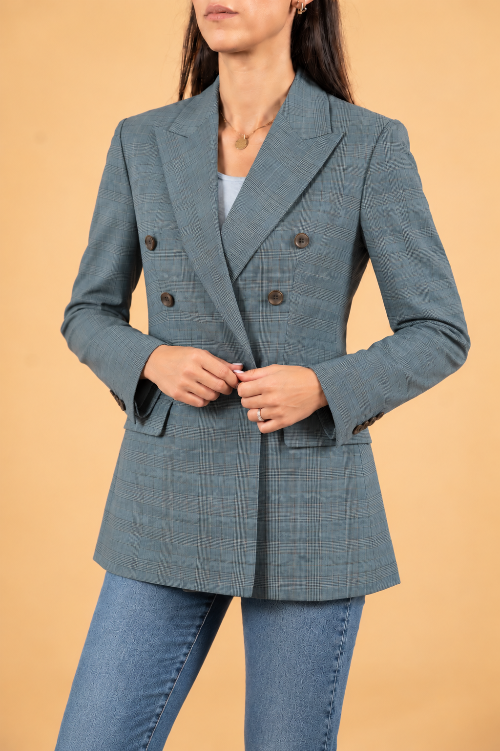 Double Breasted Blazer With Front Flaps