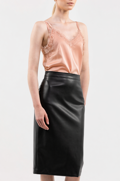 Satin Camisole Top Spaghetti Shoulder Straps, Lace-Trimmed V-Neck