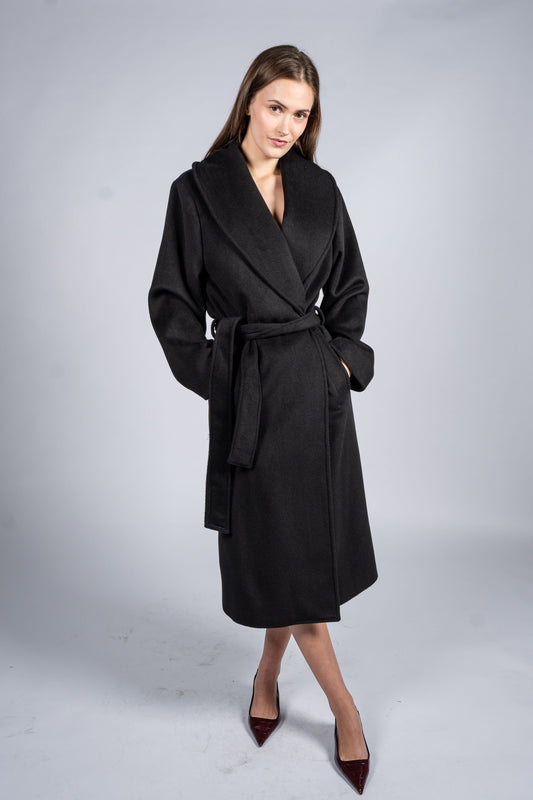 One Sized Belted Coat With Shawl Lapel