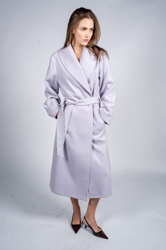 One Sized Belted Coat With Shawl Lapel