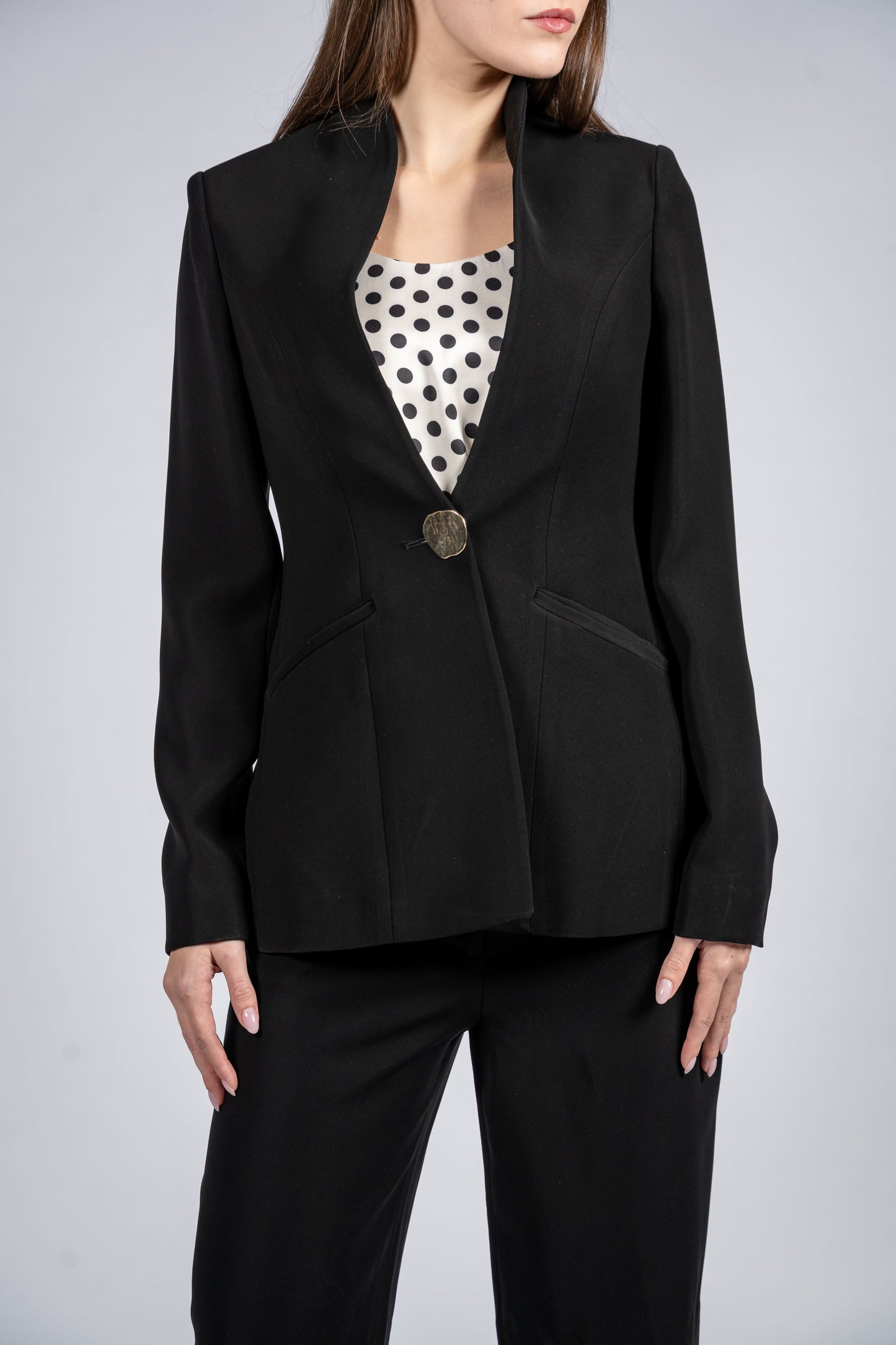 Single Breasted Blazer with Stand-up Neckline