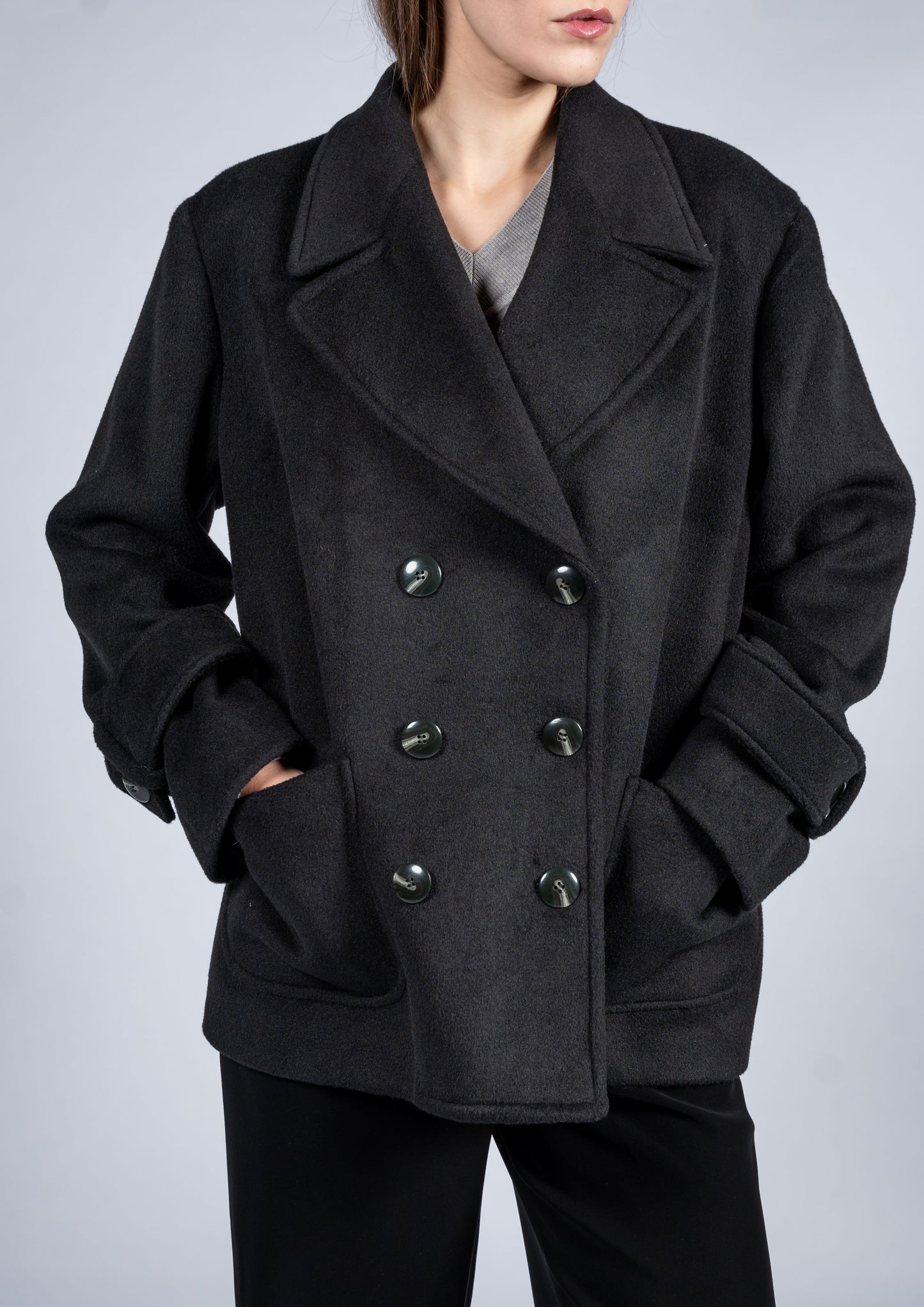 Double Breasted Coat With Patch Pockets