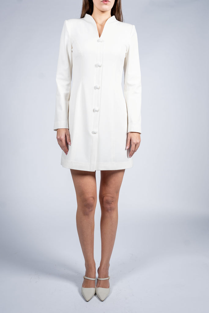 Stand Collar Single Breasted Dress With Long Sleeves