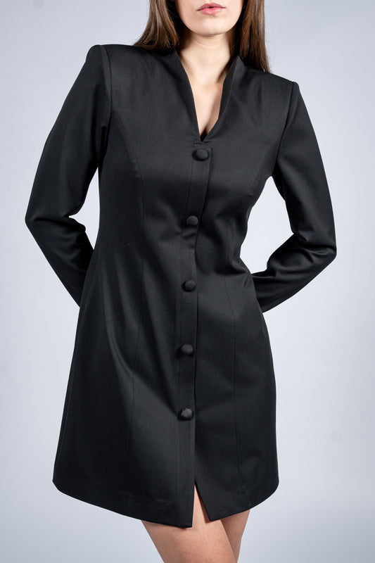 Stand Collar Single Breasted Dress With Long Sleeves