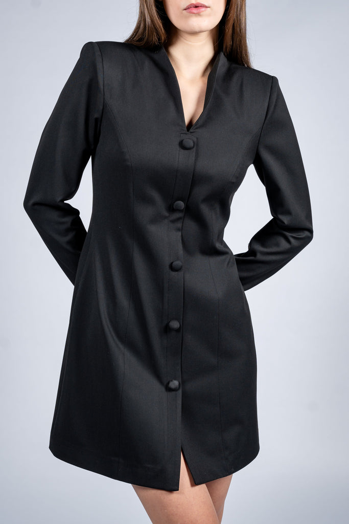 Stand Collar Single Breasted Dress With Long Sleeves