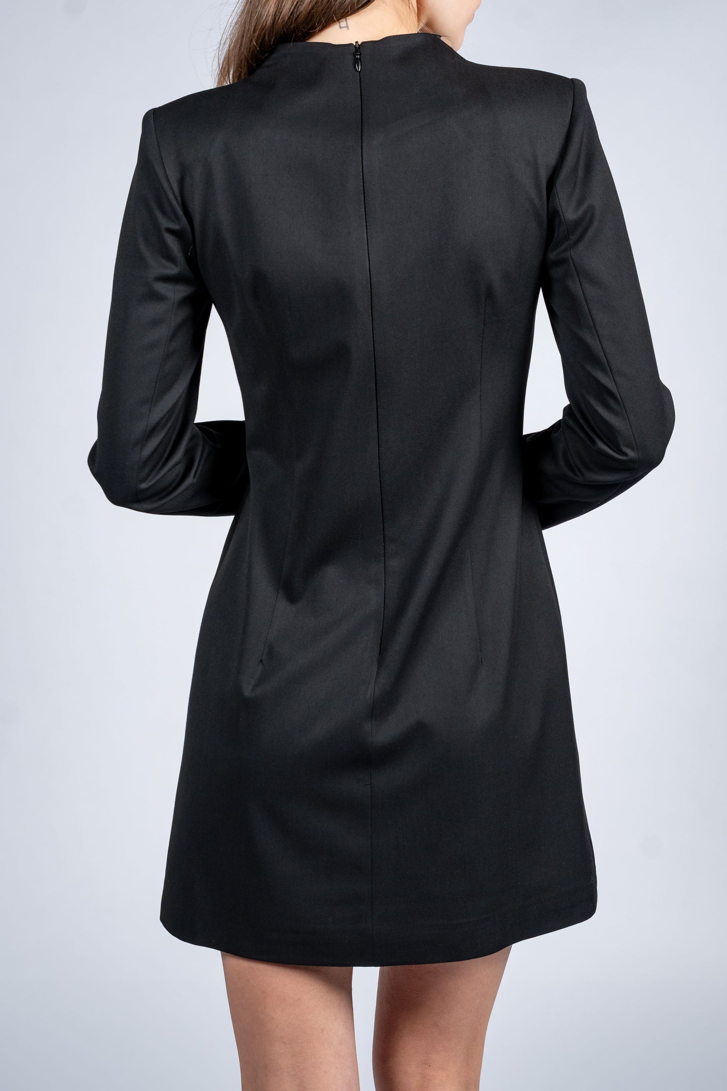 Stand Collar Single Breasted Dress With Long Sleeves