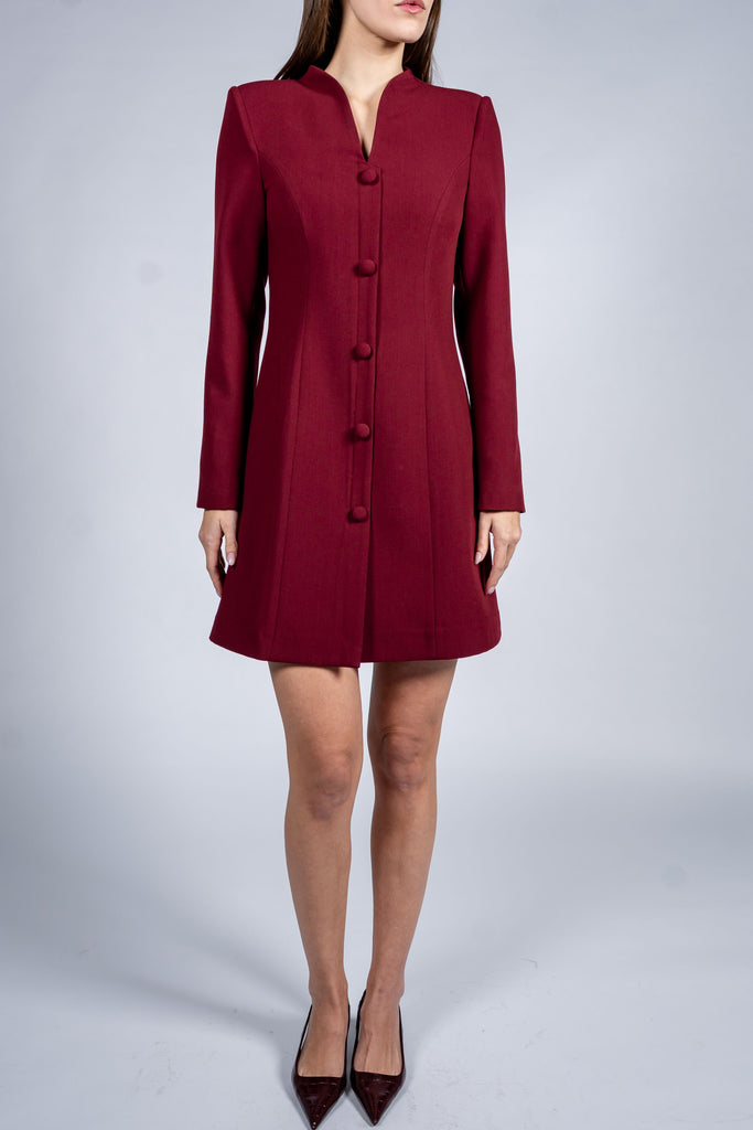 Stand Collar Single Breasted Dress With Long Sleeves