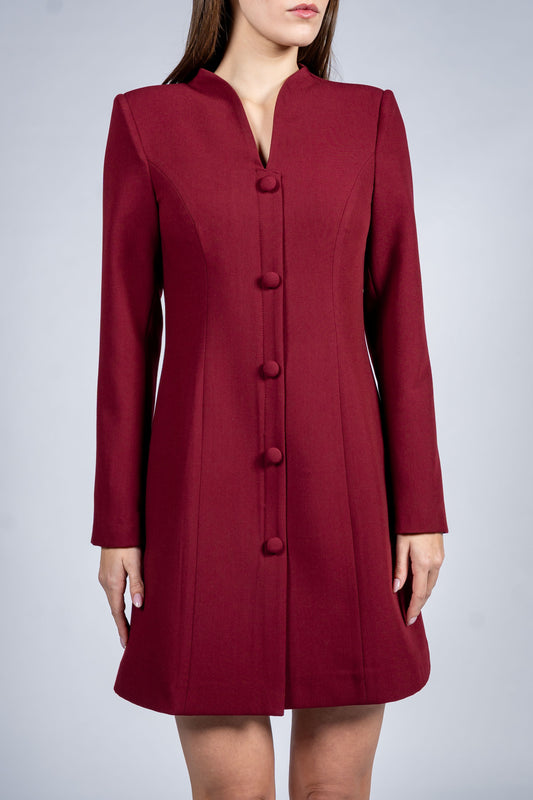 Stand Collar Single Breasted Dress With Long Sleeves