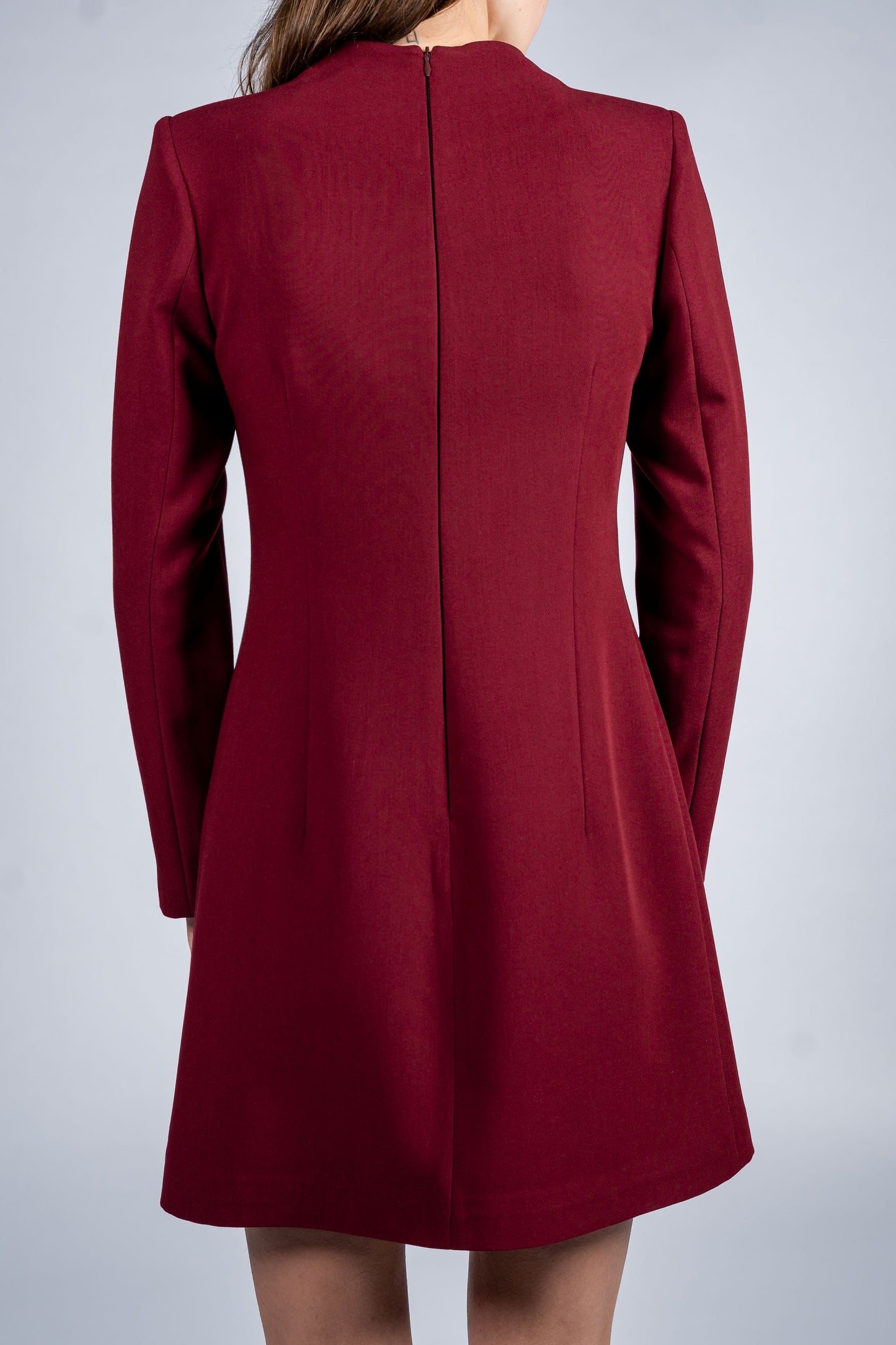 Stand Collar Single Breasted Dress With Long Sleeves