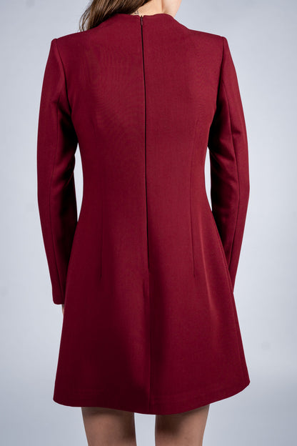 Stand Collar Single Breasted Dress With Long Sleeves