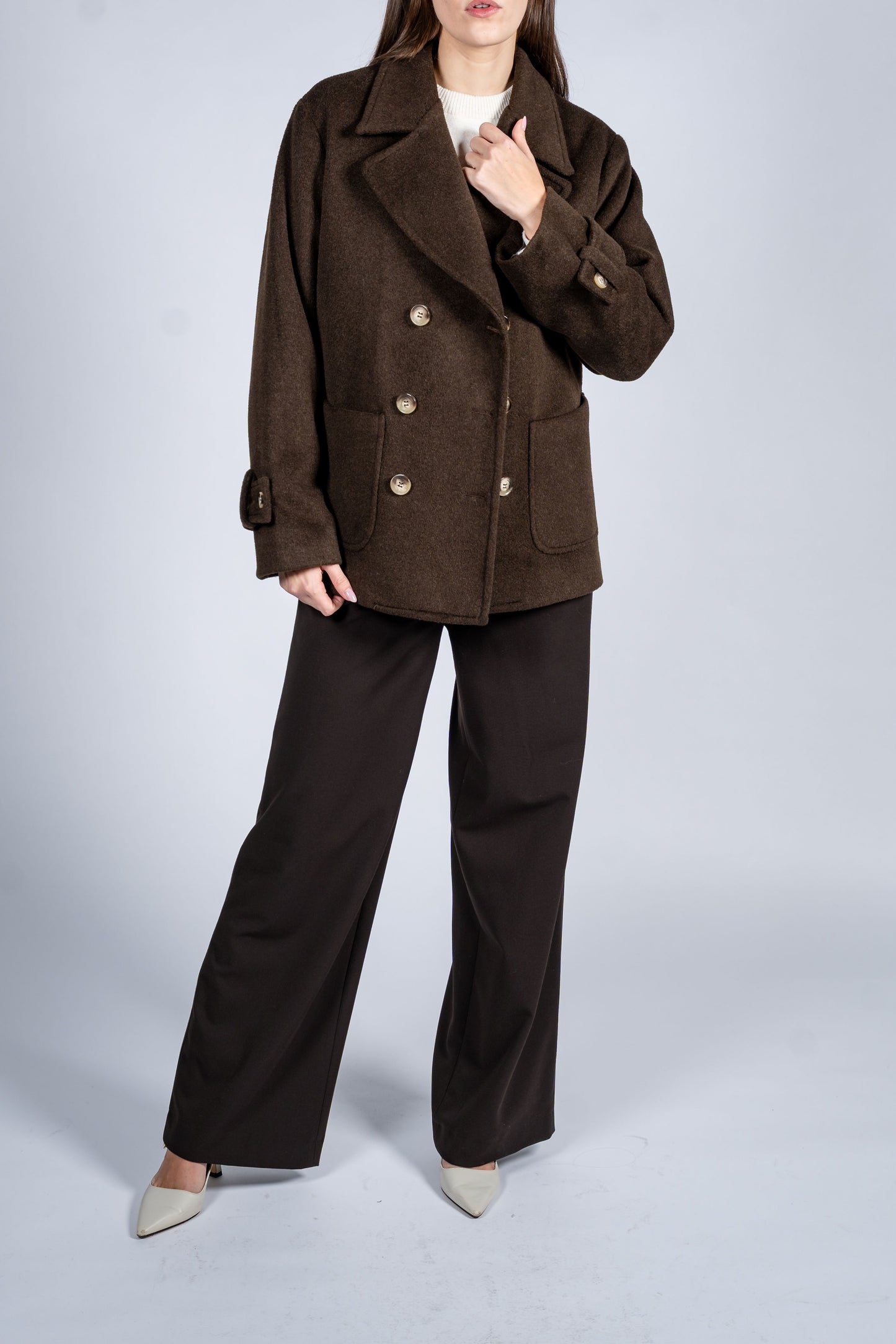 Double Breasted Coat With Patch Pockets