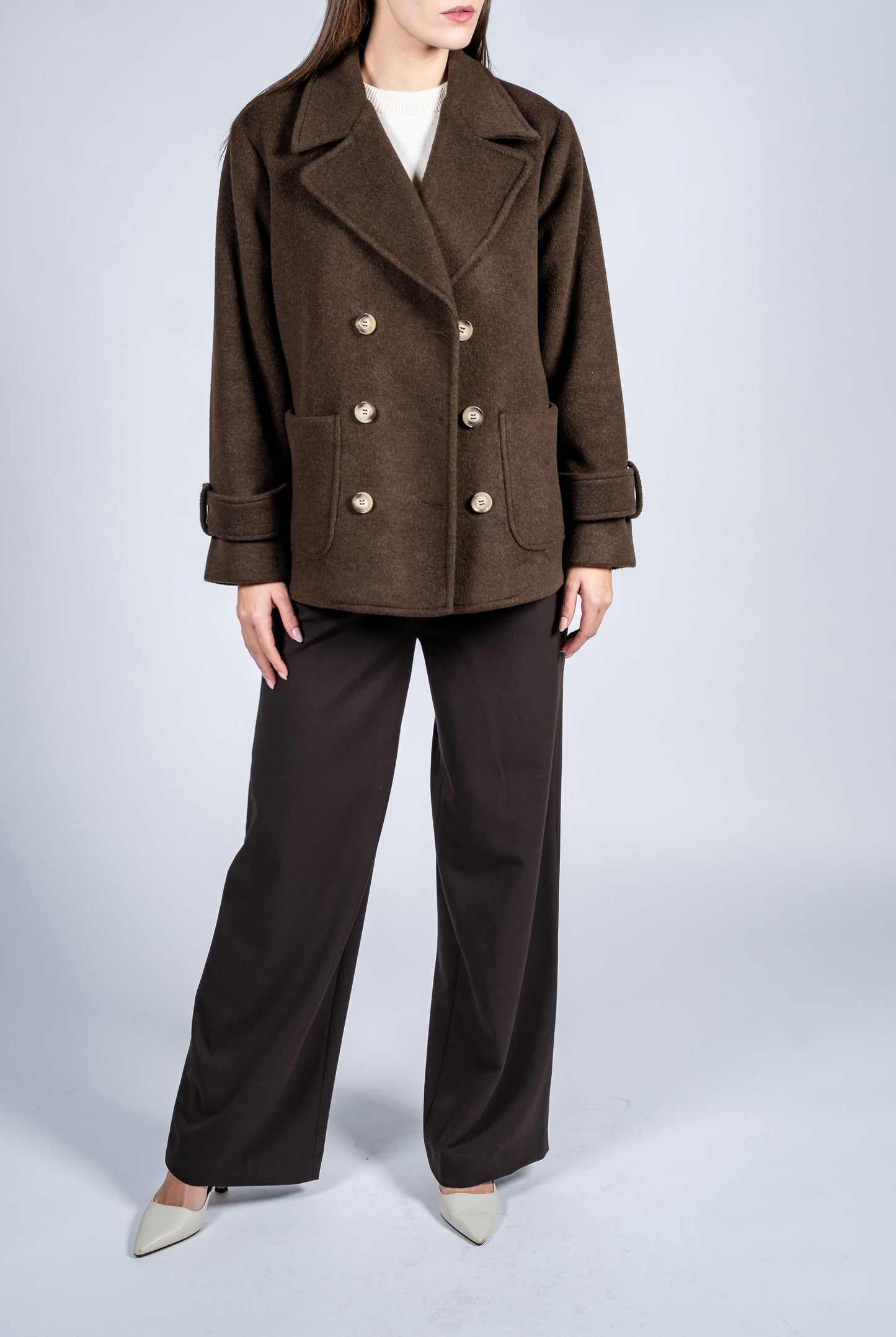 Double Breasted Coat With Patch Pockets