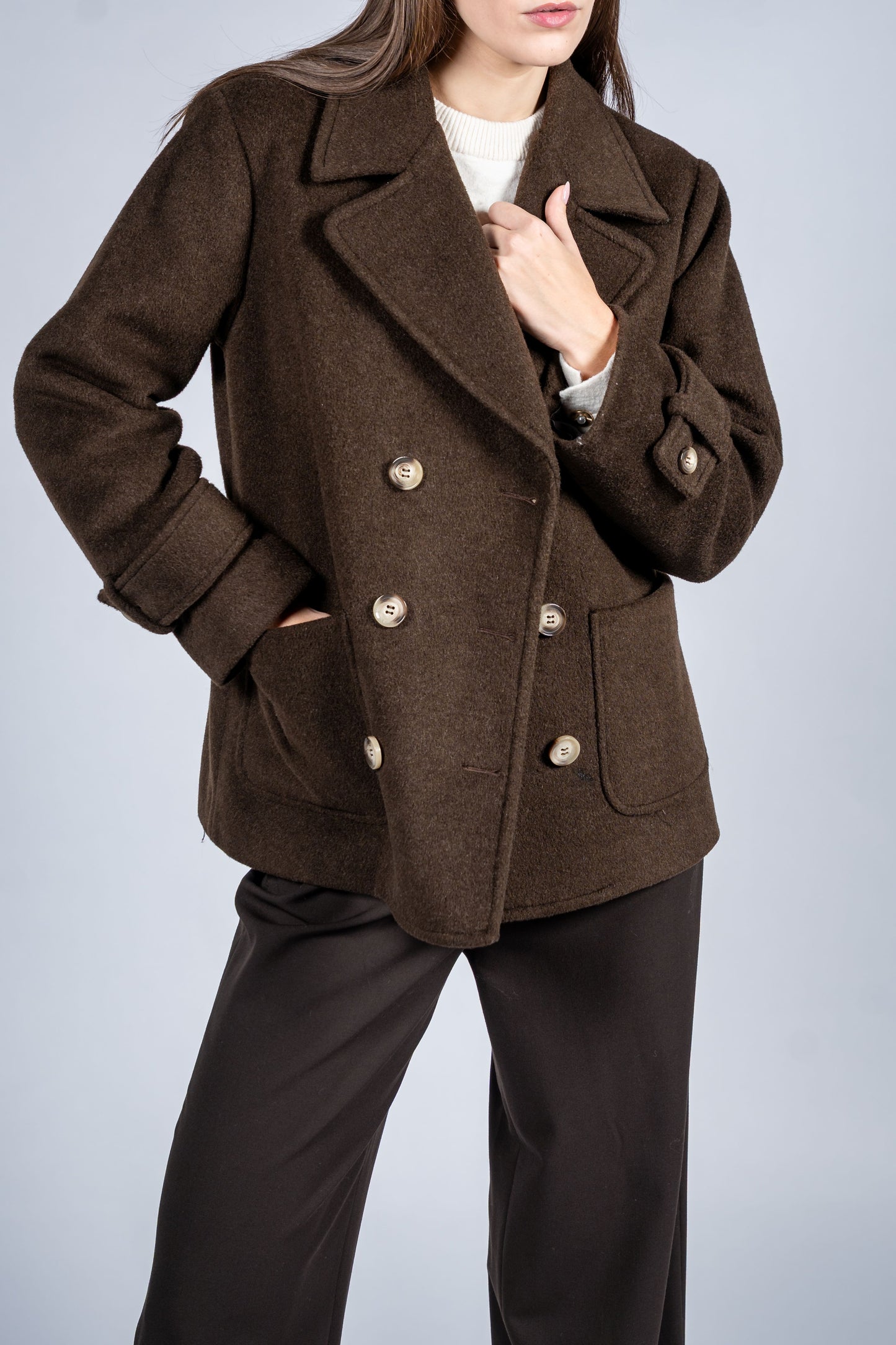 Double Breasted Coat With Patch Pockets