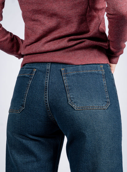 Wide Leg Marine Jeans With Pockets