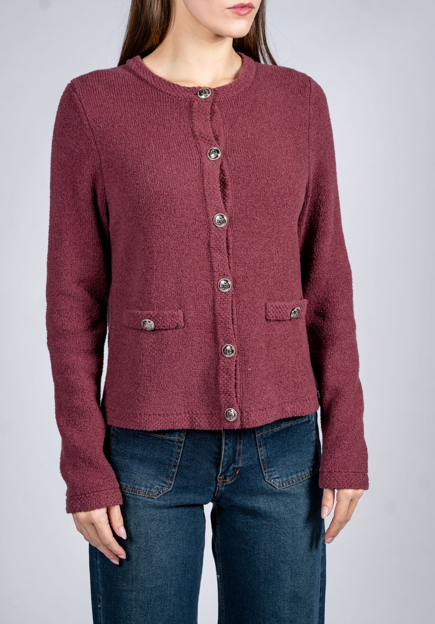 Long Sleeves Cardigan With Metal Buttons