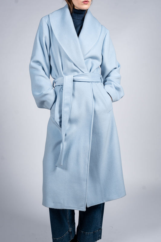 One Sized Belted Coat With Shawl Lapel