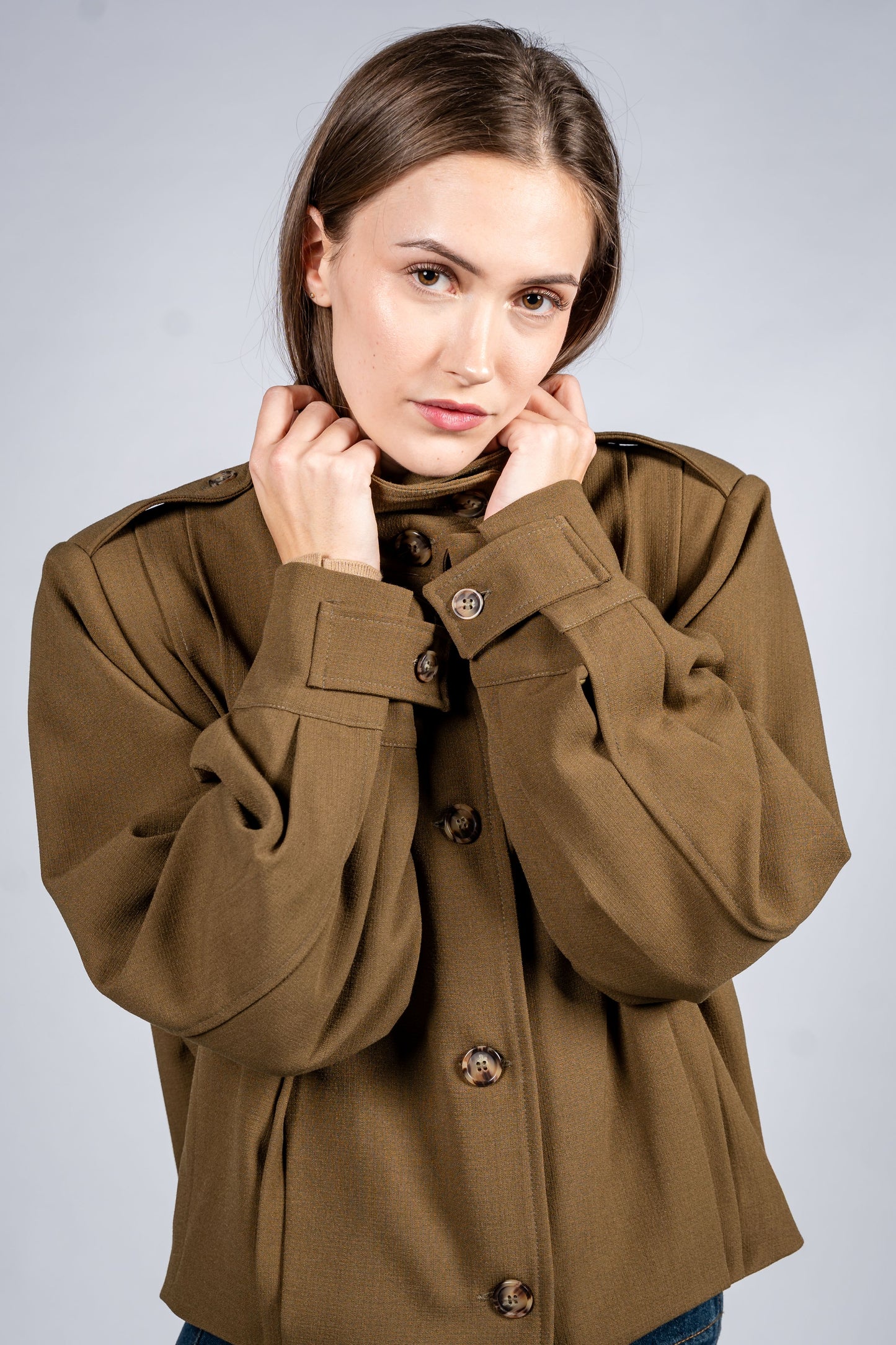 Pleated Jacket With Shoulder Tabs