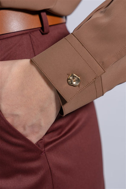 Satin Classic Shirt With Gold Buttons