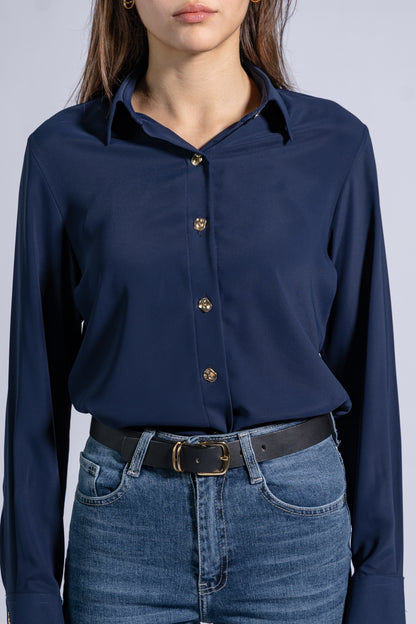 Satin Classic Shirt With Gold Buttons