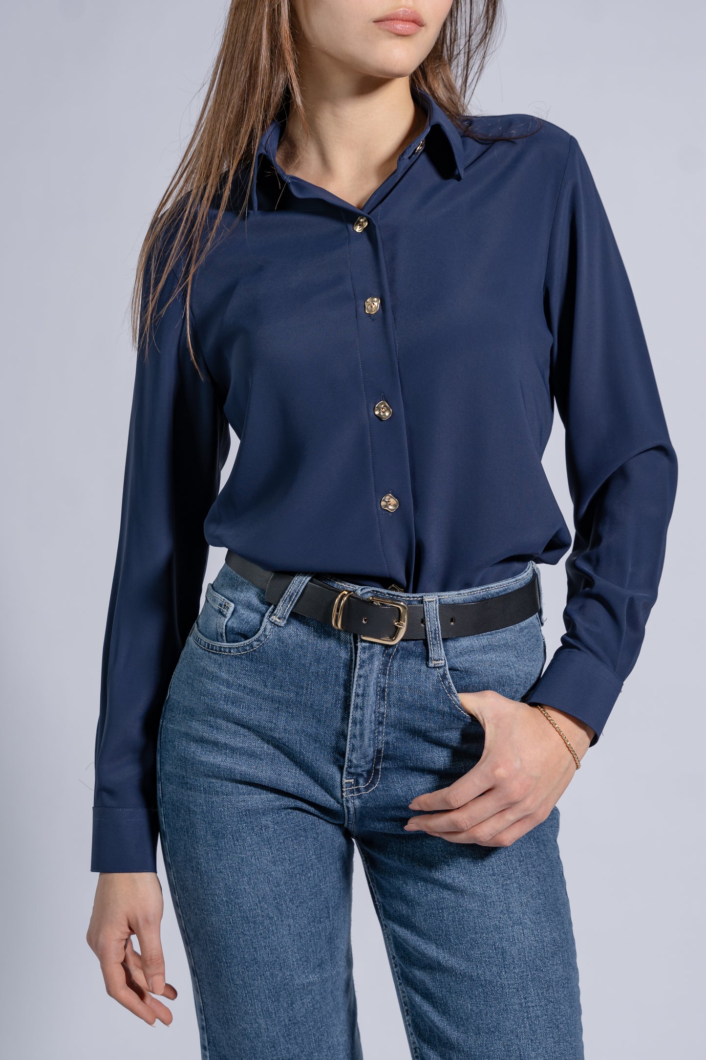 Satin Classic Shirt With Gold Buttons