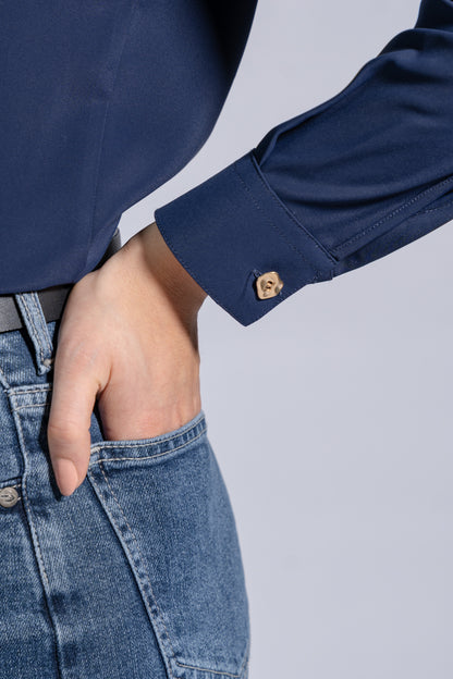 Satin Classic Shirt With Gold Buttons