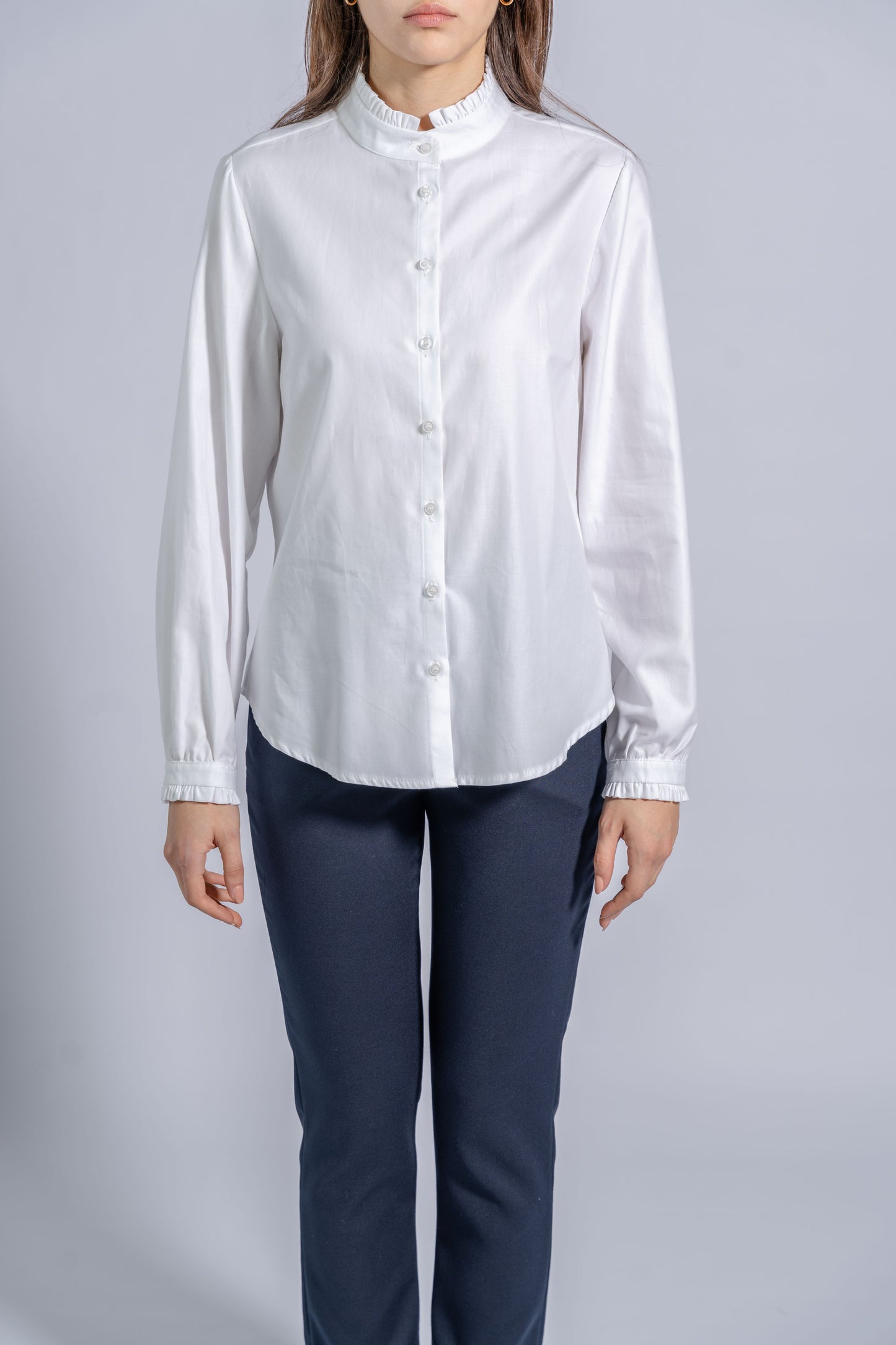 Long Sleeves Shirt with Frill-Trimmed Collar and Cuffs