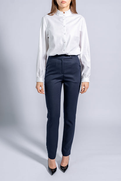 Long Sleeves Shirt with Frill-Trimmed Collar and Cuffs
