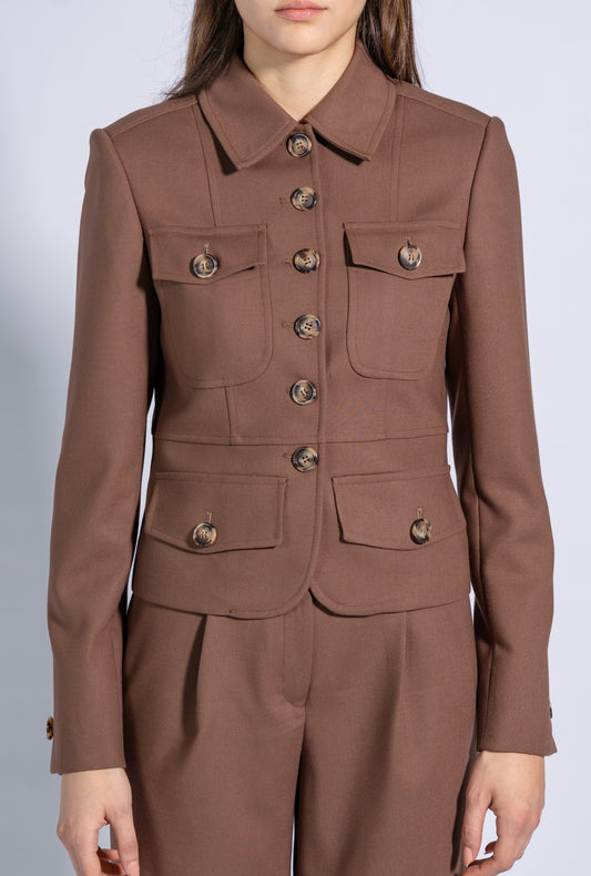 Straight High Waist Trousers with Wide Waistband and Buttons