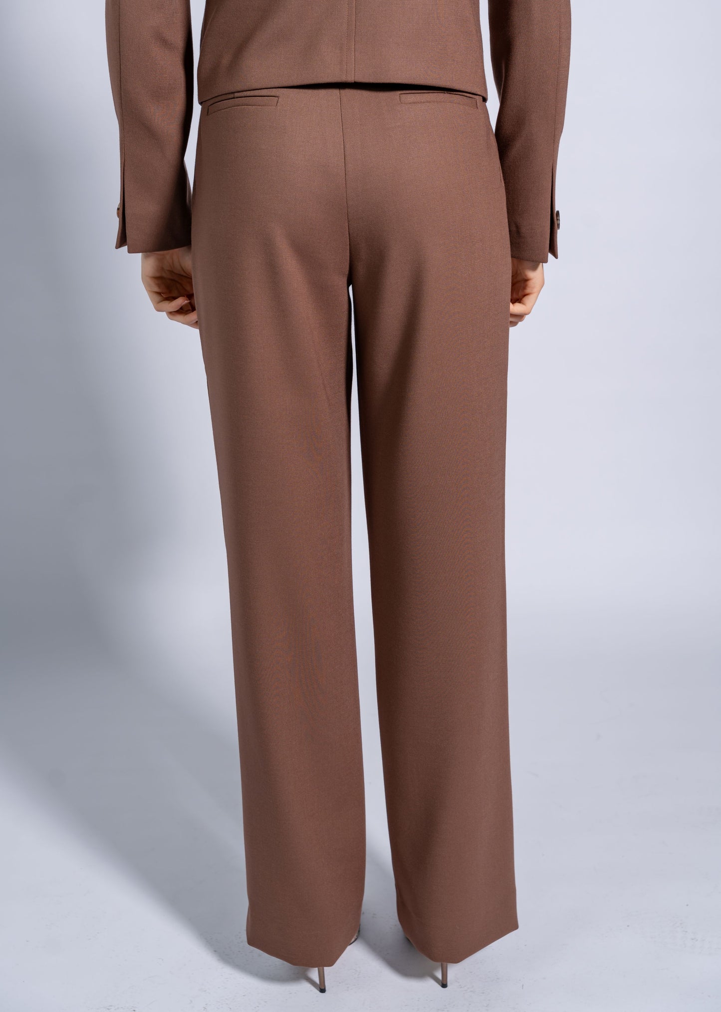 Straight High Waist Trousers with Wide Waistband and Buttons