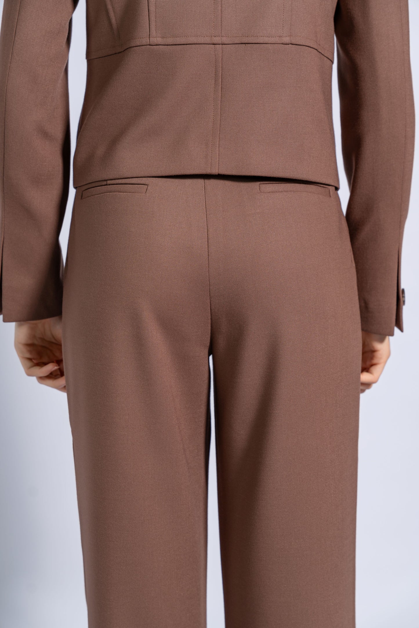 Straight High Waist Trousers with Wide Waistband and Buttons