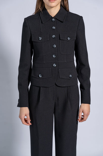 Straight High Waist Trousers with Wide Waistband and Buttons